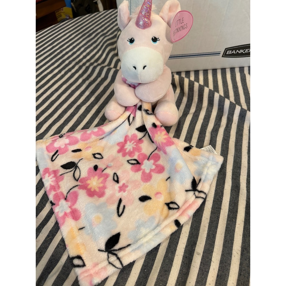 Little Beginnings Pink Unicorn Plush Floral Baby Security Blanket Lovey NWT
